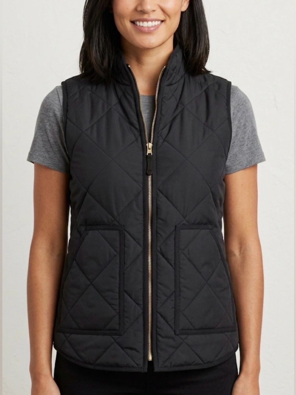 J. Crew Black Quilted Sleeveless Puffer Vest W Pockets Size Small